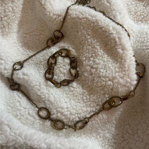 Vintage Elegant Gold Chain Link Necklace and Bracelet Set